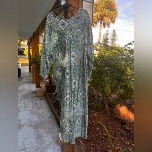 Canon Blue and Green Long Sleeve Dress